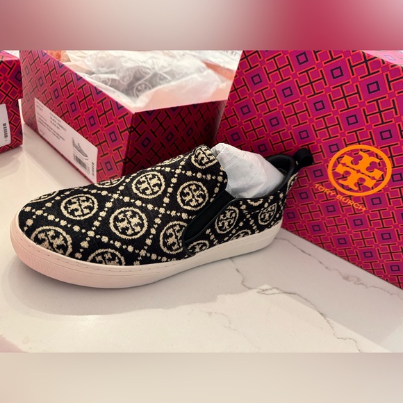 Tory Burch T Monogram slip on sneakers chenille calf leather 9 - Picture 2 of 9